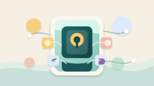 Layered paper illustration of a smart wallet with a secure keyhole, modular rule blocks, and blockchain node connections
