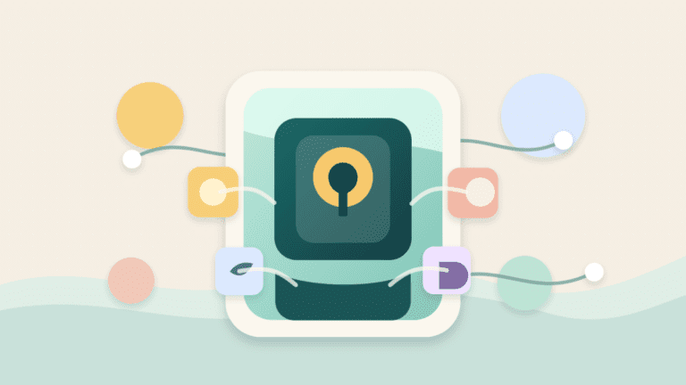 Layered paper illustration of a smart wallet with a secure keyhole, modular rule blocks, and blockchain node connections