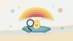 Layered paper illustration of a tiny crypto token under a market-cap ceiling with a magnifying glass checking liquidity depth