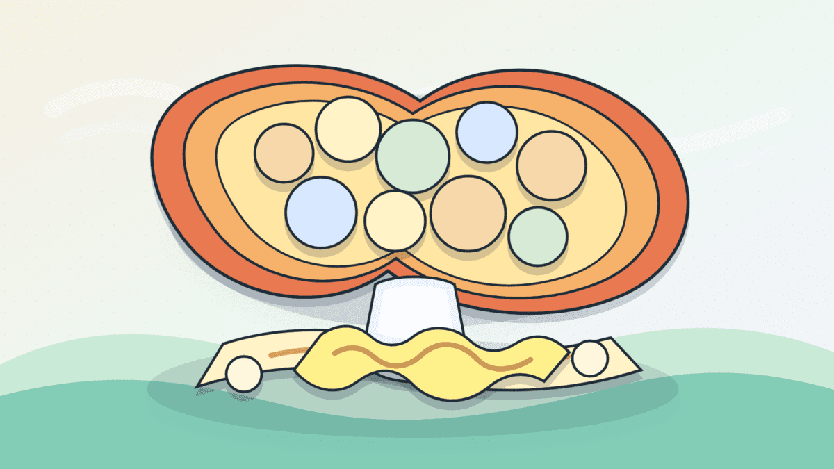 Layered paper illustration of a heavy supply stack hanging over a fragile market platform