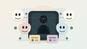 Layered-paper cover art showing one hidden controller behind many blank identity masks and wallet cards