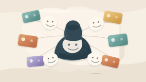 Layered paper illustration of one hidden crypto controller appearing as many blank wallets and identities