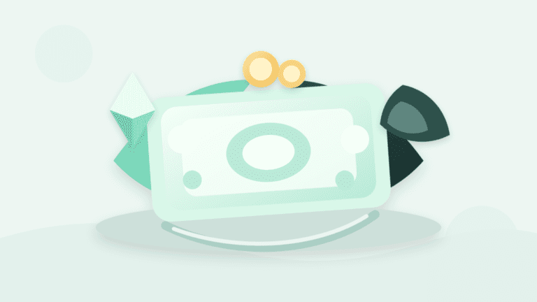 Layered paper illustration of a blank dollar-like note balanced between crypto collateral and a hedge layer