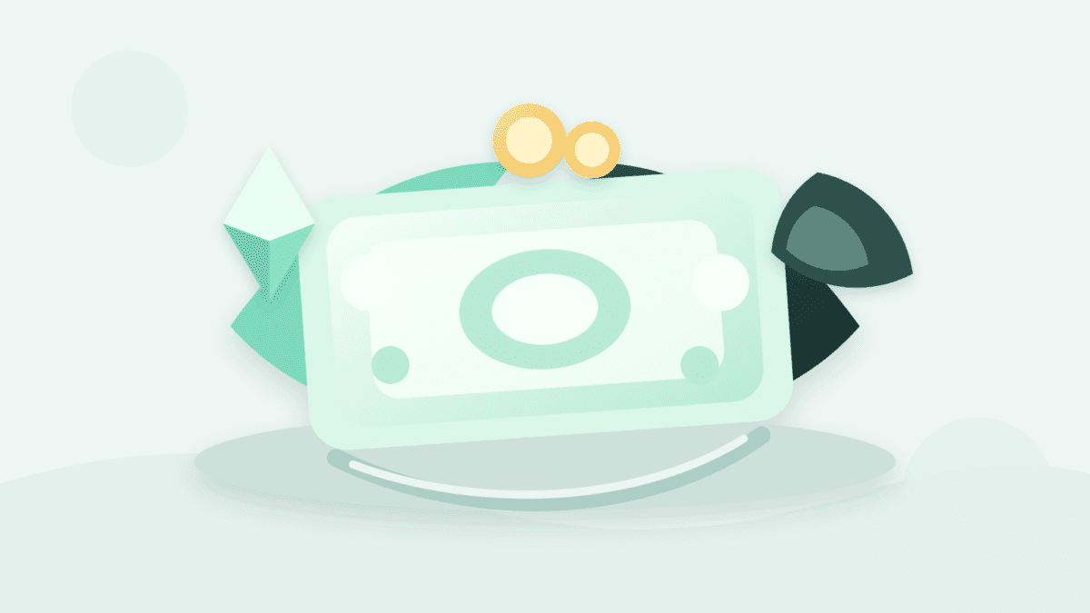 Layered paper illustration of a blank dollar-like note balanced between crypto collateral and a hedge layer