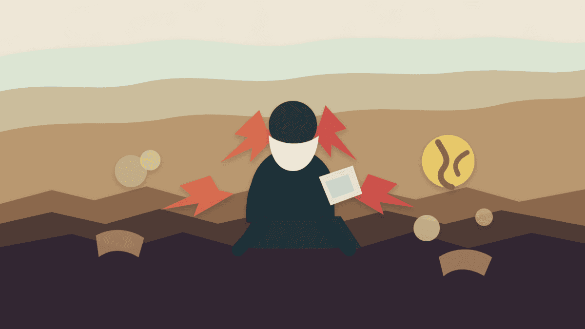 Paper cut style cover illustration showing a stressed crypto trader in layered trenches with warning shards and a cracked token symbol